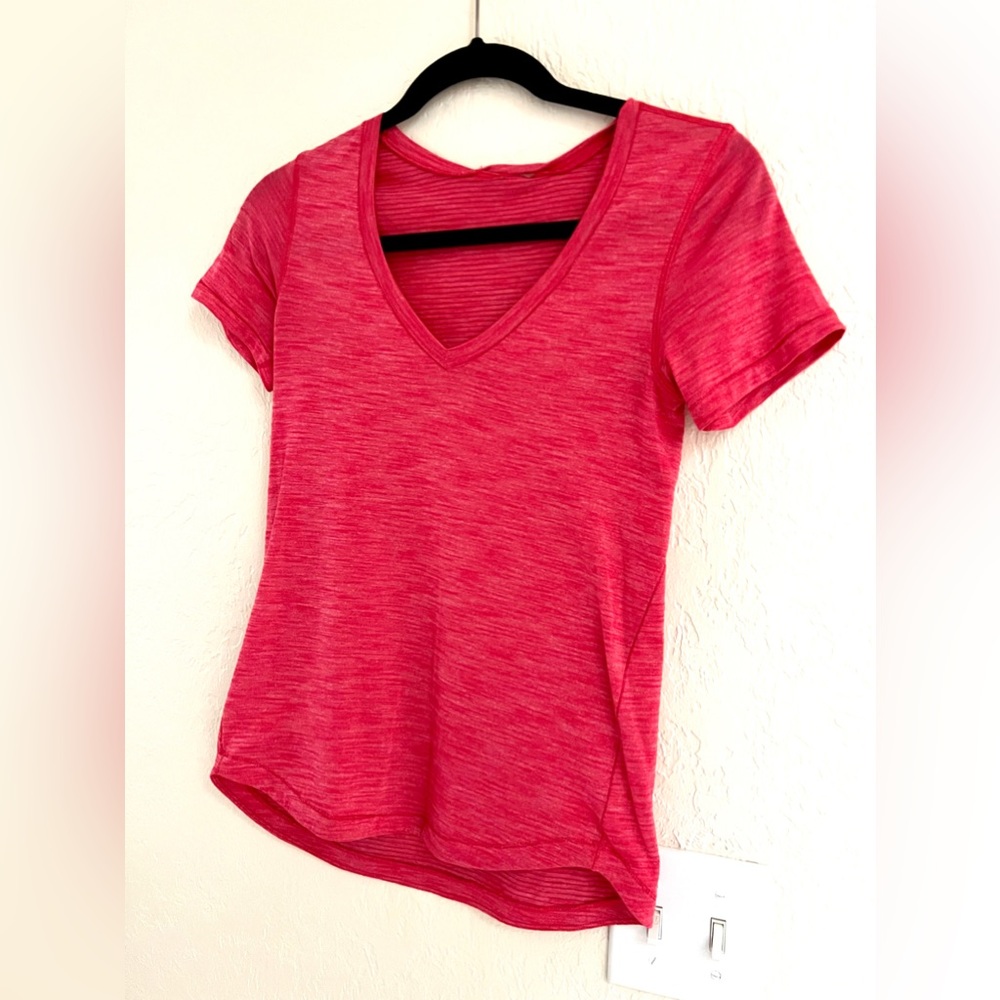 Lululemon What The Sport Tee V-Neck Size 2 Heathered Boom Juice Pink Running - Picture 4 of 7